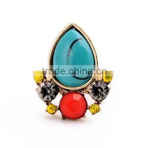 Hot Sale Turquoise Imitation Gem Crystals Water Drop Rings For Women Gift thumbnail-5