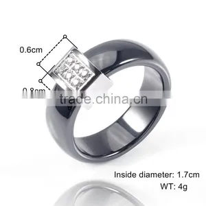 Wholesale Stainless Steel Micro-setting cz Diamond Black Color Women and Men's Ceramic Ring Jewelry thumbnail-3