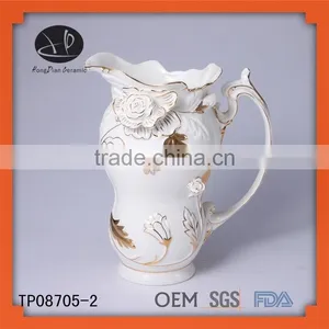 New Product Ceramic Embossed Gold Lace Tea Pot and Kettle Set Teapot thumbnail-1