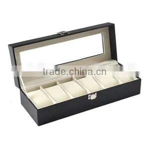 High-grade Carbon Fiber Watch Box 6 Slots, Transparent Window Display Watches Box thumbnail-3