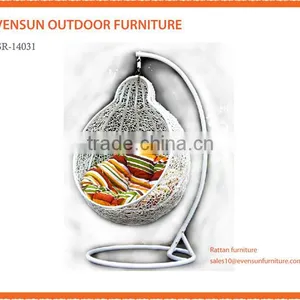 Luxury Outdoor Black Rattan Grey Cushion Garden Hanging Chair thumbnail-2