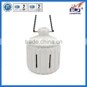 Eco-Friendly Elegant White Ceramic LED Light Hanging Candle Lanterns,Ceramic Hollow DesignTealight Candle Lanterns thumbnail-1