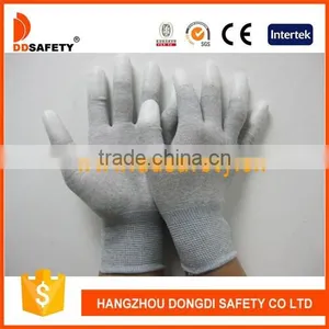 DDsafety Hot Sale PU Gloves Carbon Fiber Liner Knit Wrist White PU Coated On Finger thumbnail-1