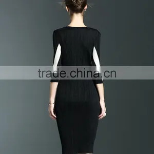 Exquisite Ladies 3/4 Sleeve Draped Package Hip Elastic One Piece Dress thumbnail-6