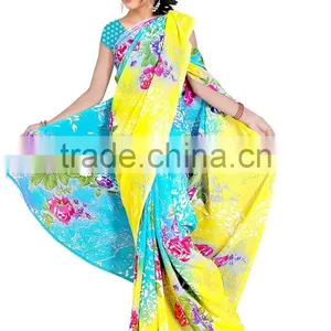 Georgette Printed Saree With Blouse thumbnail-2