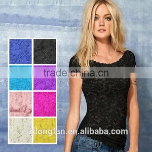 Wholesale - SALE Women Clothing Women T-shirt Floral Lace Sexy Women Top Short Sleeve Women Blouse Crew Neck Plu Size T-shirt thumbnail-1