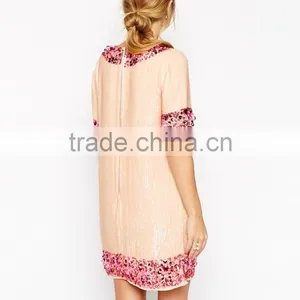 Yihao Apparel Woman New Casual Lady Short Sleeve Beaded Free Prom Dress Fashion 2017 thumbnail-2