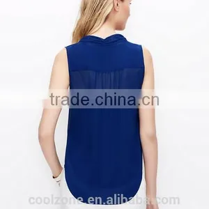 Fashion Lady Ruffle Front Sleeveless Slim Chiffon Blouse 2015 thumbnail-3