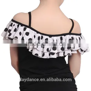 Girls Child Performance Latin Dance Skirt Suit Kid Dew Shoulders Lotus Leaf Polka Dot Dress thumbnail-4