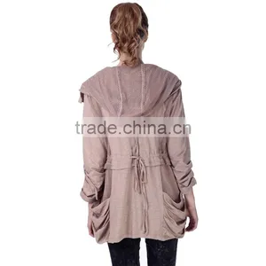 Women's Stand-up Round Collar Pleated Coat thumbnail-6