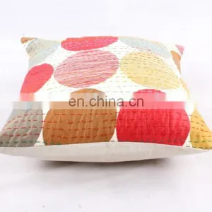 Indian Cotton Handmade White Polka Dot Kantha Cushion Cover Kantha Throw Pillow Cover Hand Quilted Decorative Cushion Cover Art thumbnail-3