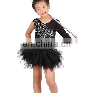 Party Chic One Single Long Sleeve Shiny Sequins Mesh Children Ballet Tutu Dance Costume Dress ET-025 thumbnail-1