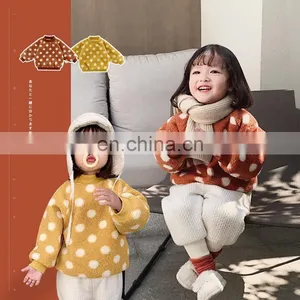 6344 Hot Selling New Arrival Cute White Dot Crew Neck Plus Velvet Kids Girls Sweater thumbnail-2