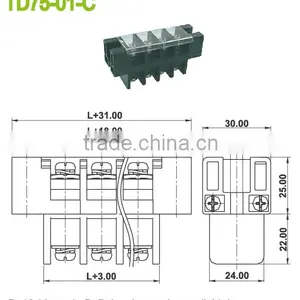 16.00mm UL94, V-0 PBT Plastic Housing 75AMP Feed Through Terminal Block thumbnail-2