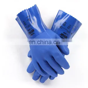 Long Cuff Heavy Duty Cotton Lining Blue PVC Rubber Fully Coated Liquid Chemical Resistant Work Gloves thumbnail-3