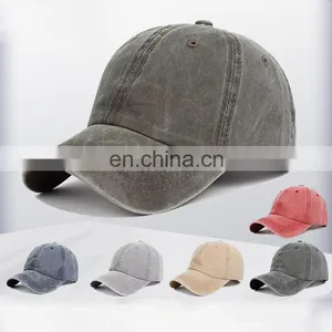 Low MOQ Custom Unisex Adjustable Vintage Cotton Washed Dad Hat Plain Distressed Baseball Cap thumbnail-3