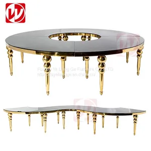 Modern Luxury Stainless Steel Banquet Dining Table Black Glass Party Serpentine Table for Wedding Events thumbnail-2