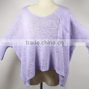 Lady Summer Low Round Neck Pullover Sweater Female Bat Sleeve Hollow Loose Sweater thumbnail-2