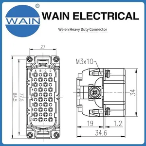 Wein Wain Heavy-duty Connector Hd-040-mc Insert, 40-pin Ultra-high Density Insert, Rectangular Connector, Aviation Plug thumbnail-3