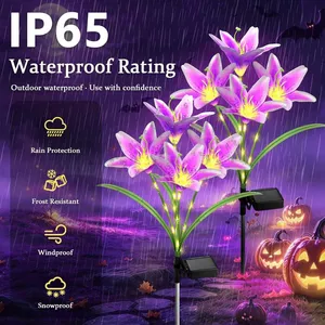 4 Pack Solar Lily Path Lights, IP65 Waterproof, Constant-On, 8-12H Runtime | Each Stake Has 4 Lily Flowers thumbnail-3