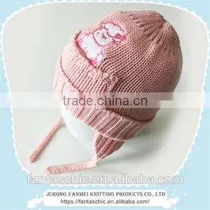 Baby Girl Lovely Acrylic Earflap Hat With Emboridery Pattern thumbnail-1
