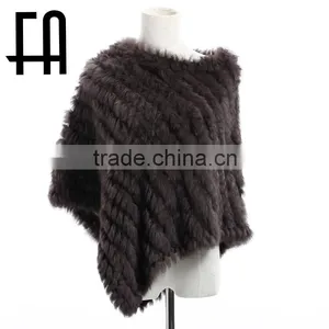 Factory Direct Wholesale Fashion Lady's Rabbit Knitted Fur Poncho thumbnail-3