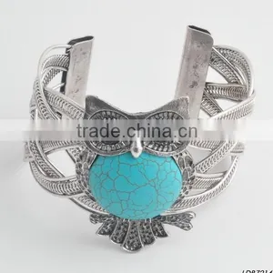 Large Turquoise Antique Silver Textured Wide Cuff Bangle thumbnail-5
