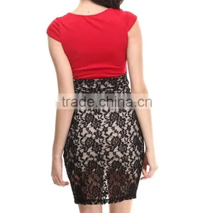 Party Club Ladies Career Dress Sexy Nude Mesh Lace Pattern Red Black Patchwork Asian Suits thumbnail-6