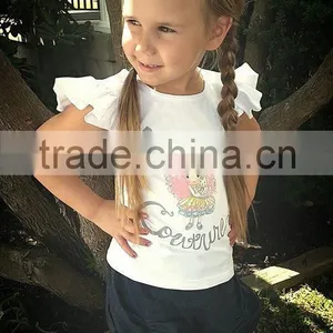 Hot Selling Girls Blank Ruffle Sleeve t Shirt thumbnail-6