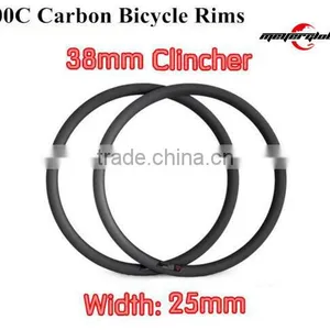 Road Bicycle Wheel Rims 700c 38mm Profile 25mm Width Carbon Road Bike Clincher Wheel Rims Carbon Clincher Wheel Bike Rims thumbnail-1