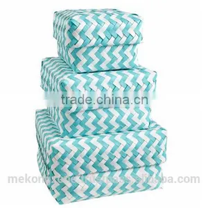 Zigzag Plastic Woven Basket, Set of 3 thumbnail-1