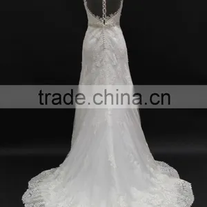 Small A-line With Beading Belt Lace Appliques Sexy See Through Back Wedding Dress thumbnail-4