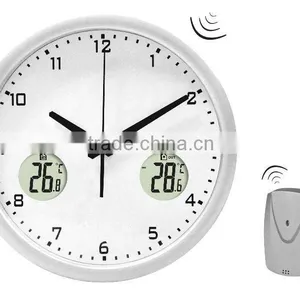 Newest Design Radio Controlled Quartz Wireless Wall Clock With Wireless Outdoor Sensor S628B thumbnail-1
