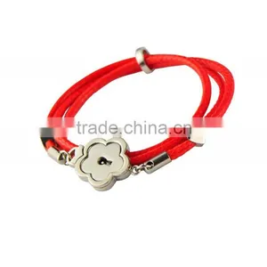 Charm Stainless Steel RED Leather Bangle 316L Leather thumbnail-1