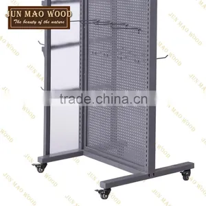 Clothing Store Wood And Iron Net Design Two Sided Slatwall Stand Display Rack. Color:Grey thumbnail-3