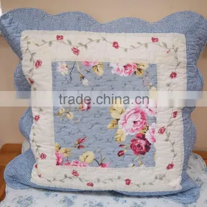 Shabby Chic Blue Floral Patchwork Cushion Covers Cotton 18" thumbnail-1
