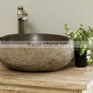 Natural Bathroom Cobble Stone Pedestal Basin thumbnail-1