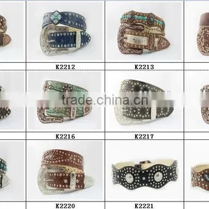 2015 New Design Western Rhinestone Leather Belt With Square Conshos With Crystals thumbnail-3