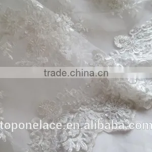 Pink Bridal Lace Fabrics Wholesale Evening Sequins Beaded Dresses French Lace Fabric thumbnail-3