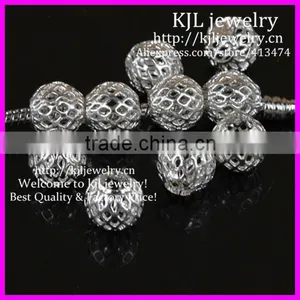 KJL-BD5322 Fashion Silver Plated Net Ball Spacer Big Hole Charm Beads Fit DIY European Bracelets 9x9mm thumbnail-1