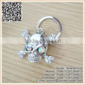 Silver Metal Eyes Crystal Skull Key Ring Bonescross Crystal Keychain thumbnail-1