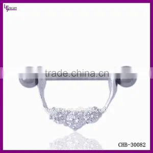 Custom Body Jewelry Three Cz Stone Rose Nipple Ring thumbnail-1
