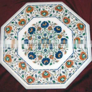 White Marble Inlay Table Tops thumbnail-1