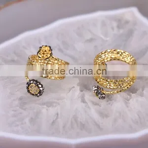 Fashion Flower Design Fashion Druzy Ring, Gold Plated Metal Ring, Pave Setting Crystal Jewelry Finger Gem Natural Stone Ring thumbnail-1