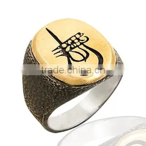 925K Sterling Silver Ottoman Tugra Men in Balck Ring thumbnail-1