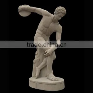 Hand Carved Natural Stone Statue of Discobolus thumbnail-1