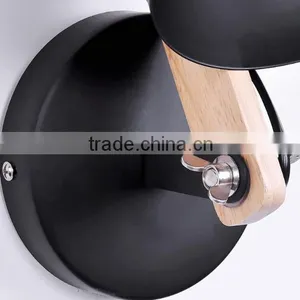 Flexible Arm Modern Black Metal And Wood Wall Lamp For Hotel Room Loft thumbnail-5