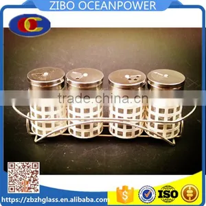Glass Spice Jar With Metal Coating and Metal Shelf 4pcs thumbnail-1