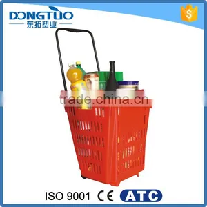 Plastic Shopping Basket With Wheels Wholesale, Supermarket Basket With Wheels thumbnail-3