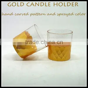 8 oz Hand Cut Gold Painted Glass Candle Holder thumbnail-3